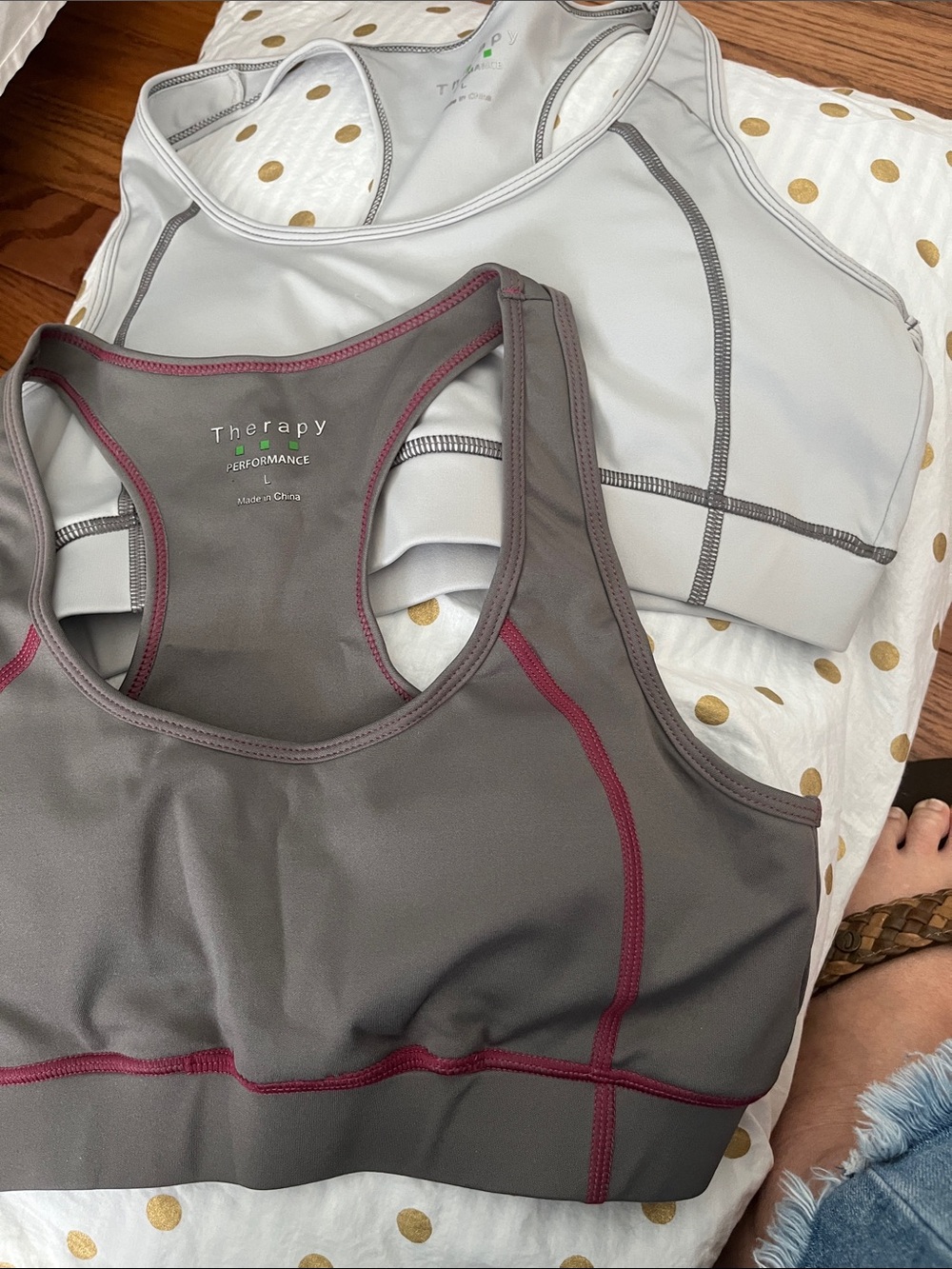therapy Gray Sports Bras with Pink Contrast Stitching